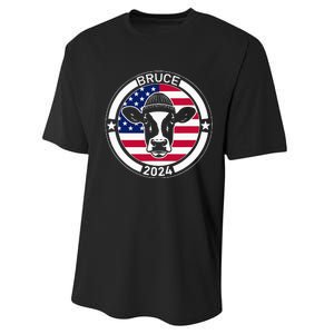 Funny Bruce The Cow Head Bruce For President 2024 Performance Sprint T-Shirt