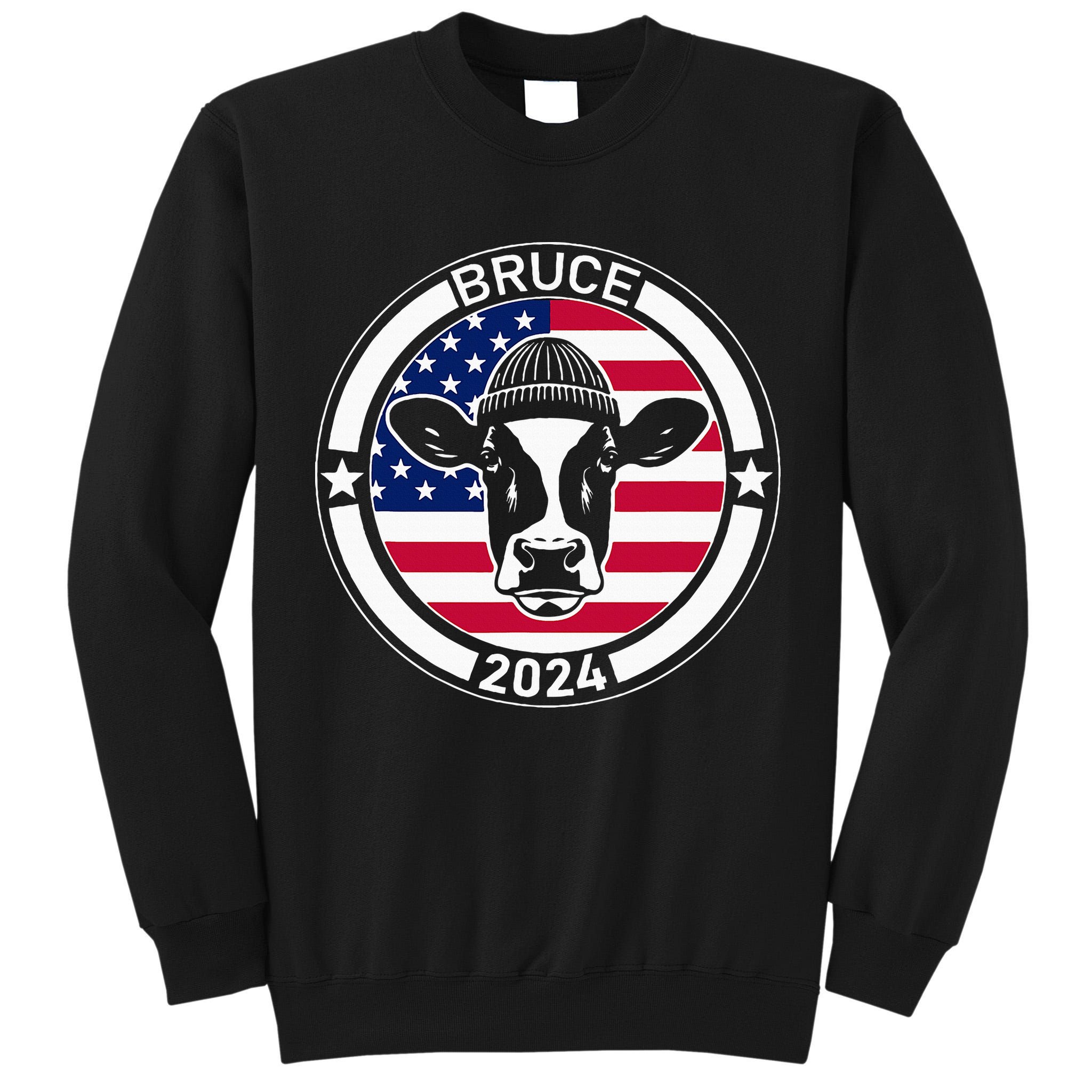 Funny Bruce The Cow Head Bruce For President 2024 Tall Sweatshirt