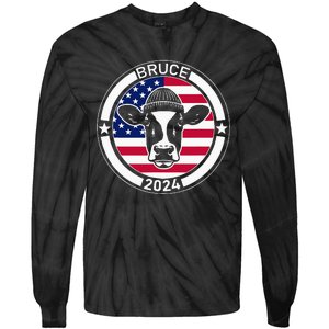 Funny Bruce The Cow Head Bruce For President 2024 Tie-Dye Long Sleeve Shirt