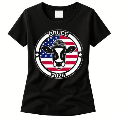Funny Bruce The Cow Head Bruce For President 2024 Womens T-Shirt