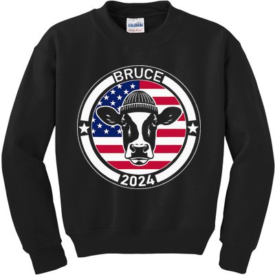 Funny Bruce The Cow Head Bruce For President 2024 Kids Sweatshirt