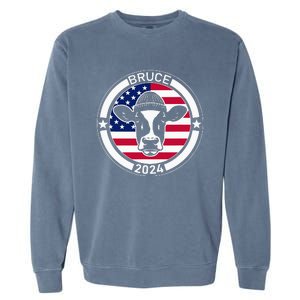 Funny Bruce The Cow Head Bruce For President 2024 Garment-Dyed Sweatshirt