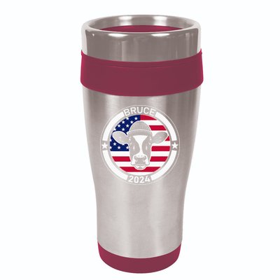 Funny Bruce The Cow Head Bruce For President 2024 16oz Travel Tumbler