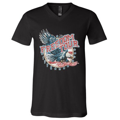 Freedom Born To Be Free 4th Of July 1776 Eagle Usa Flag V-Neck T-Shirt