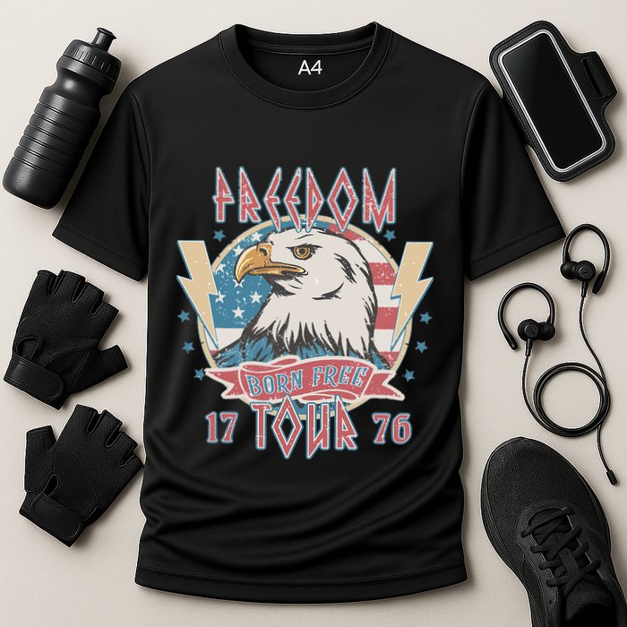 Freedom Born To Be Free 4th Of July 1776 Eagle Usa Flag Cooling Performance Crew T-Shirt