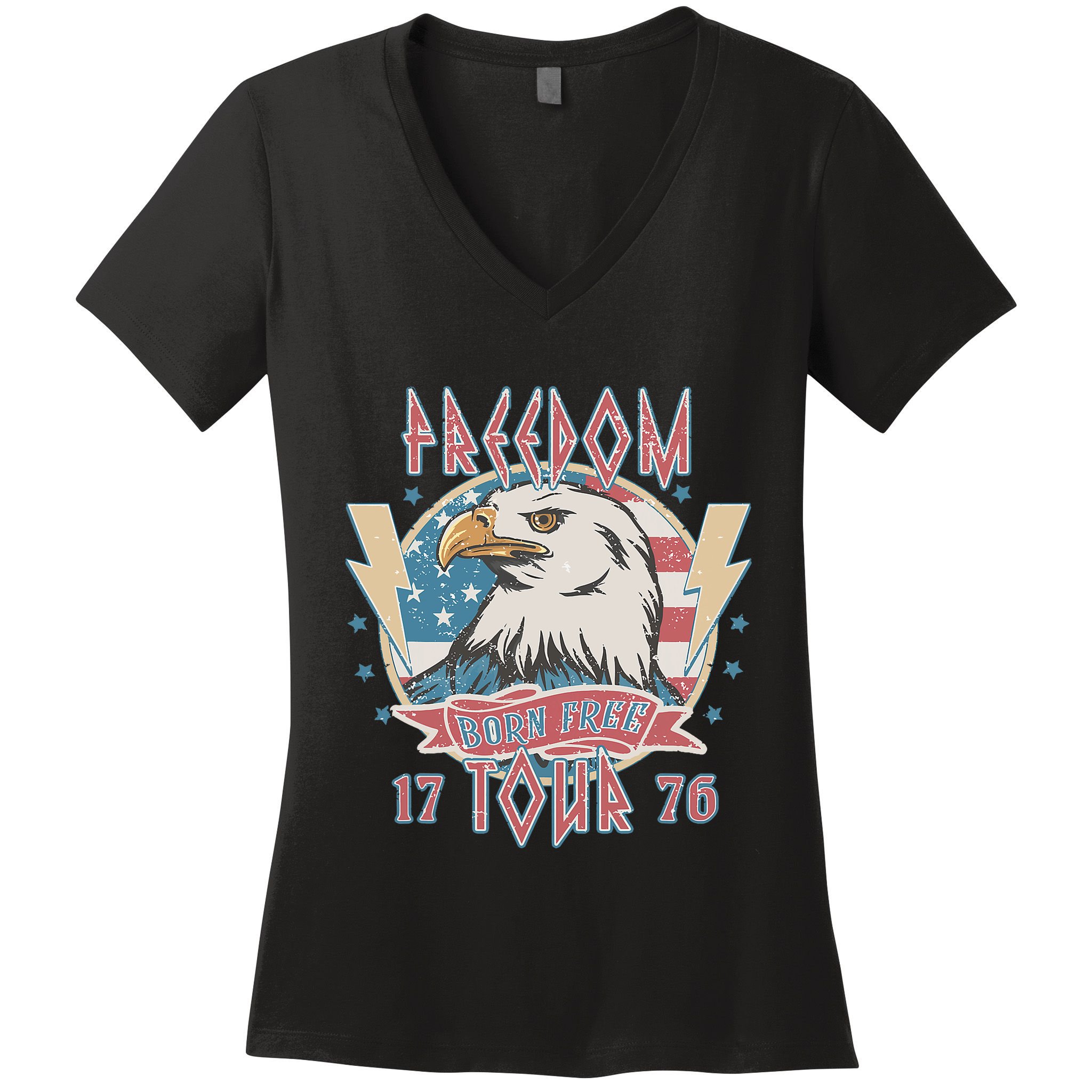 Freedom Born To Be Free 4th Of July 1776 Eagle Usa Flag Women's V-Neck T-Shirt