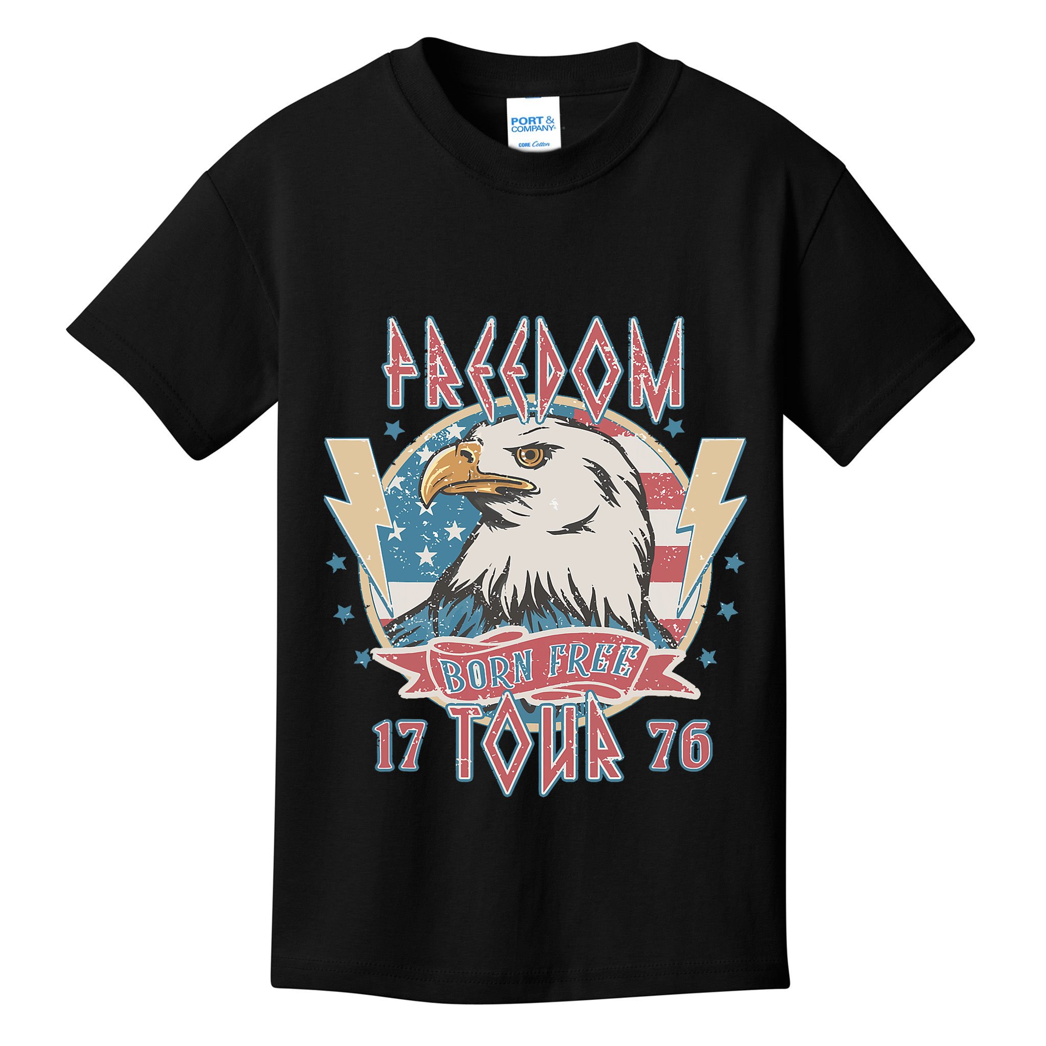Freedom Born To Be Free 4th Of July 1776 Eagle Usa Flag Kids T-Shirt