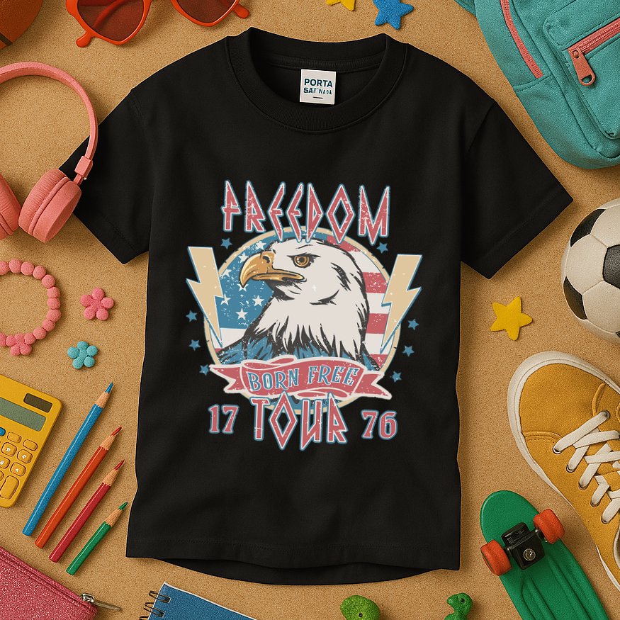 Freedom Born To Be Free 4th Of July 1776 Eagle Usa Flag Kids T-Shirt