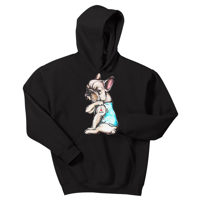 French Bulldog Tattoo I Love Mom Funny Dog Mother's Day Kids Hoodie