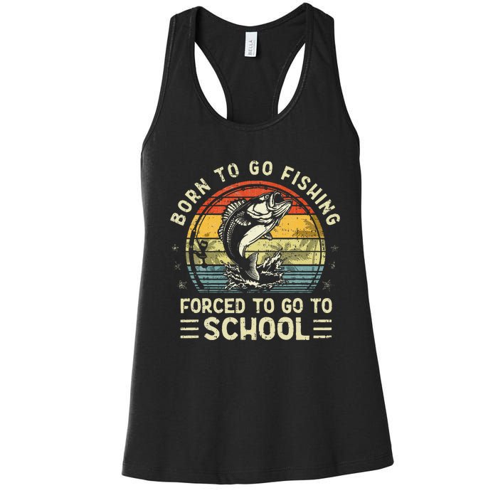 Funny Born To Go Fishing Bass Fish Fisherman Kids Women's Racerback Tank