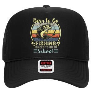 Funny Born To Go Fishing Bass Fish Fisherman High Crown Mesh Back Trucker Hat