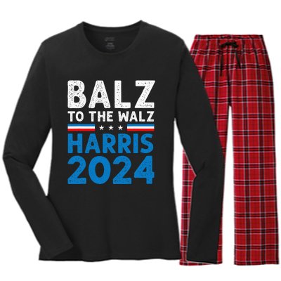 Funny Balz To The Walz Kamala Harris Tim Walz Ticket 2024 Women's Long Sleeve Flannel Pajama Set 