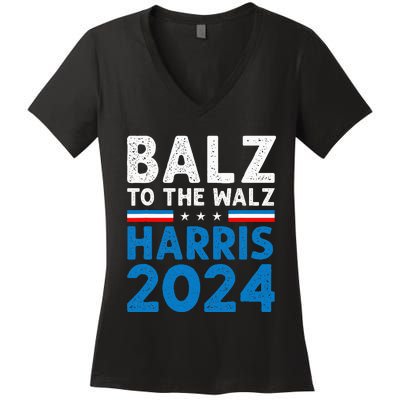 Funny Balz To The Walz Kamala Harris Tim Walz Ticket 2024 Women's V-Neck T-Shirt