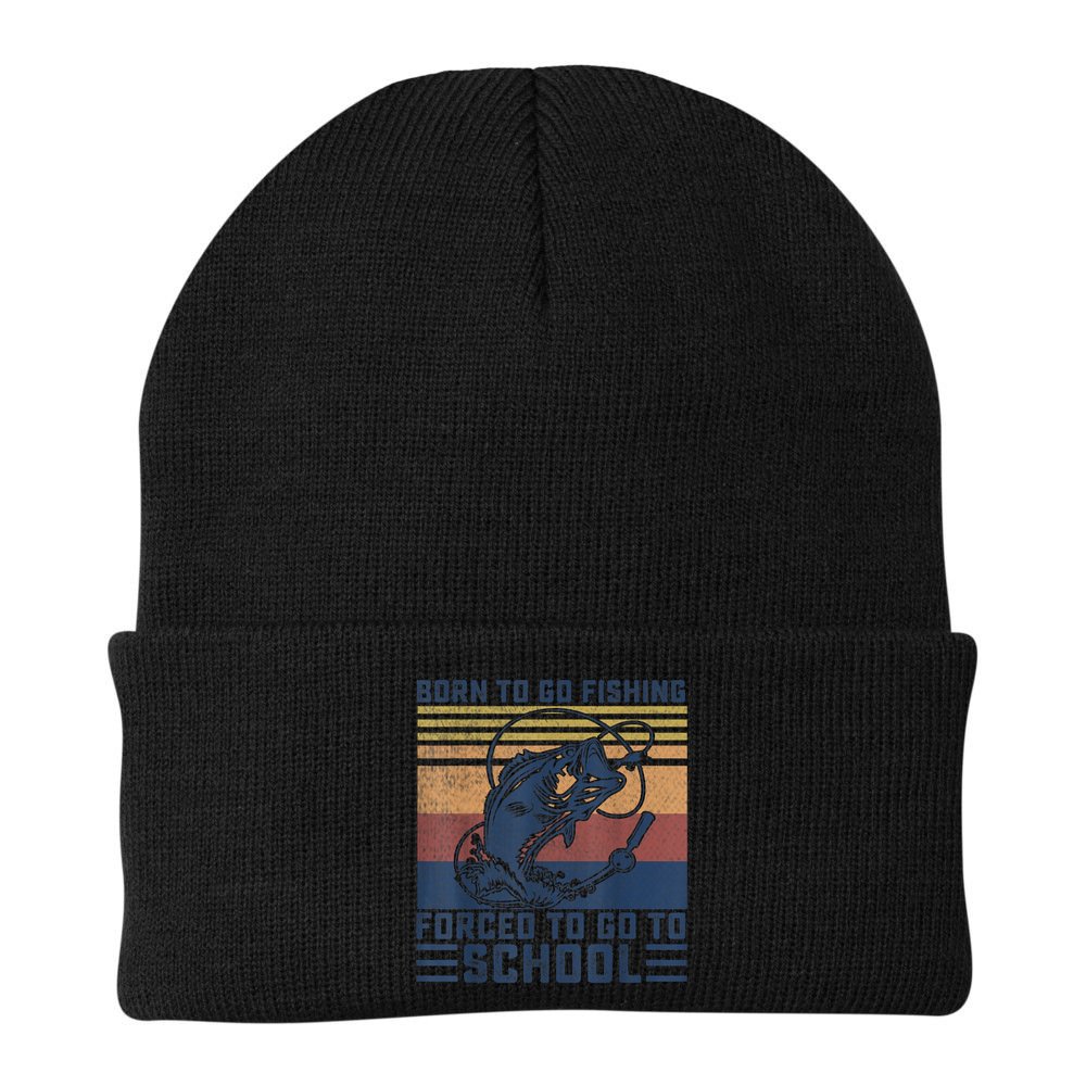 Funny Born To Go Fishing Bass Fish Fisherman Boys Kids Beanie