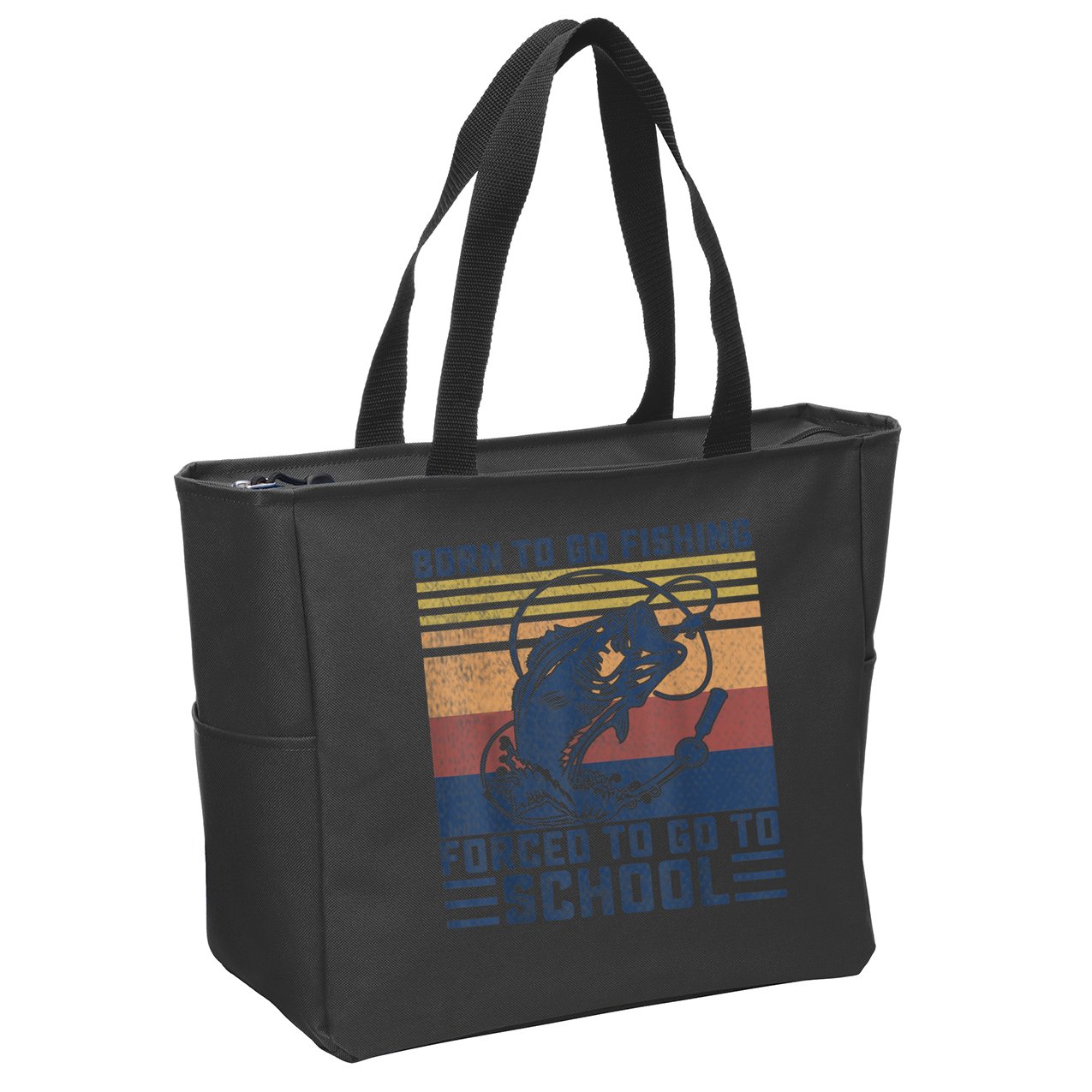 Funny Born To Go Fishing Bass Fish Fisherman Boys Kids Zip Tote Bag