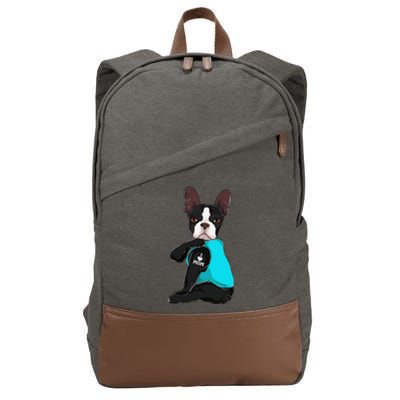 Funny Boston Terrier I Love Mom Apparel Dog Mom Gifts Womens Cotton Canvas Backpack