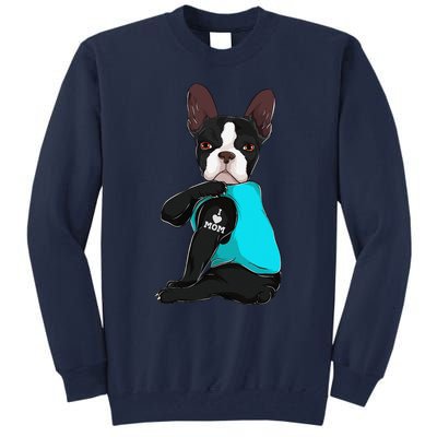 Funny Boston Terrier I Love Mom Apparel Dog Mom Gifts Womens Tall Sweatshirt