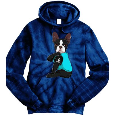 Funny Boston Terrier I Love Mom Apparel Dog Mom Gifts Womens Tie Dye Hoodie