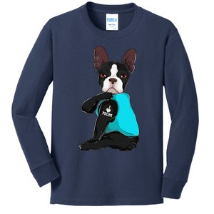 Funny Boston Terrier I Love Mom Apparel Dog Mom Gifts Womens Kids Long Sleeve Shirt