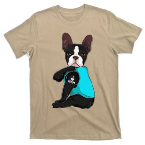 Funny Boston Terrier I Love Mom Apparel Dog Mom Gifts Womens T-Shirt