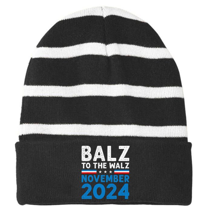 Funny Balz To The Walz Kamala Harris Tim Walz 2024 Striped Beanie with Solid Band