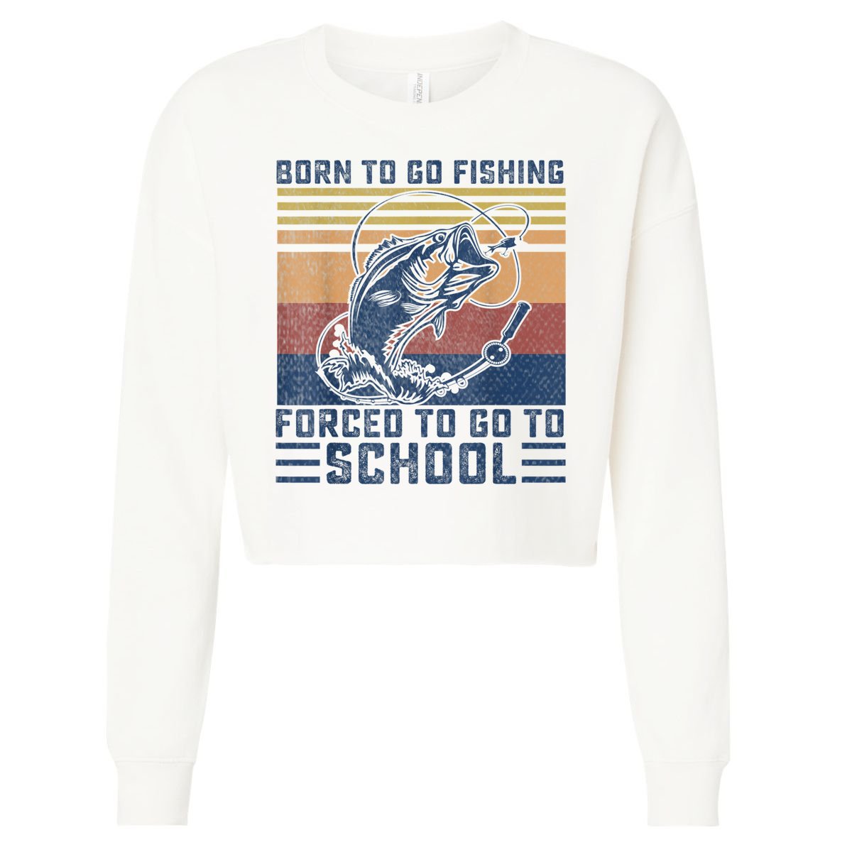 Funny Born To Go Fishing Bass Fish Fisherman Boys Kids Cropped Pullover Crew