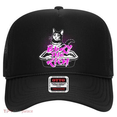 Funny Bury The Rich Cat Litter Box High Crown Mesh Back Trucker Hat