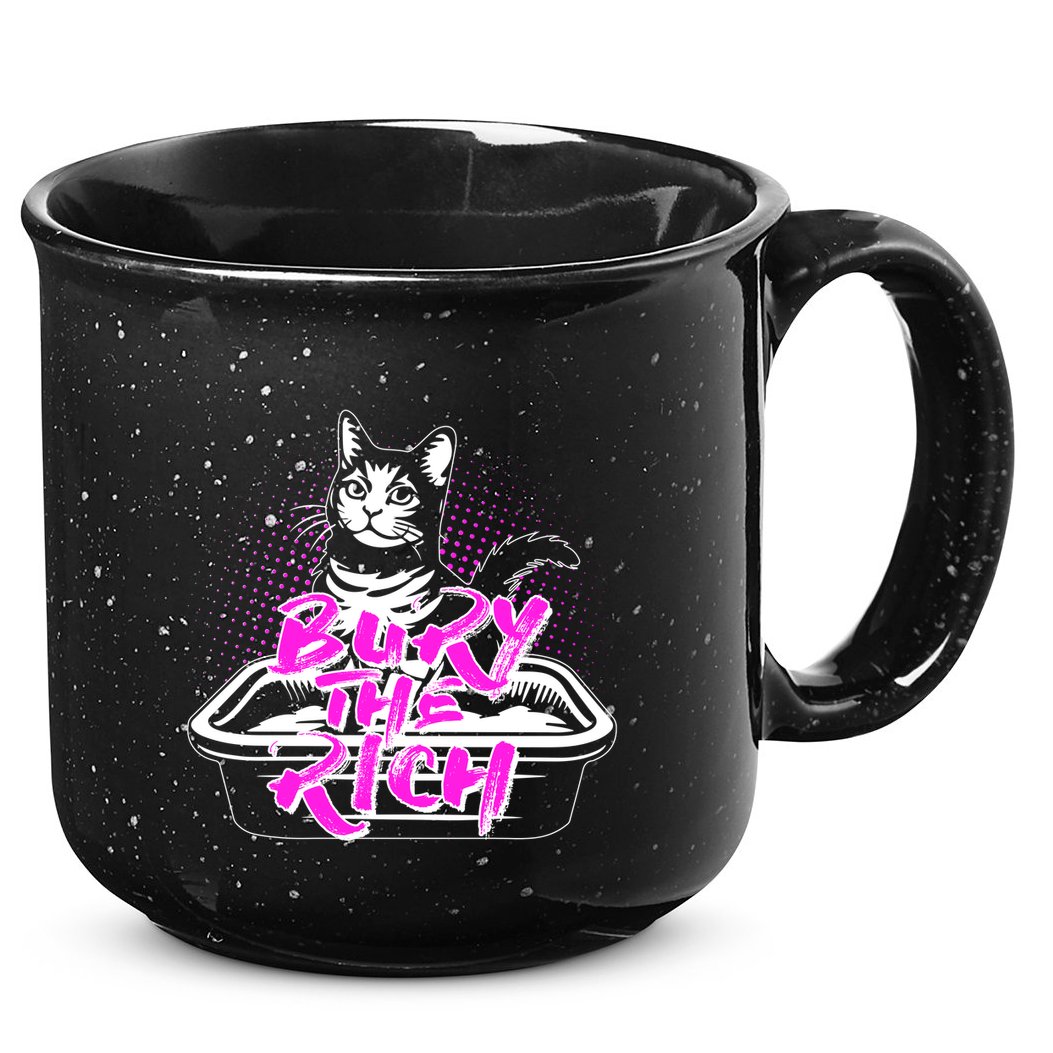 Funny Bury The Rich Cat Litter Box 15oz Campfire Ceramic Mug