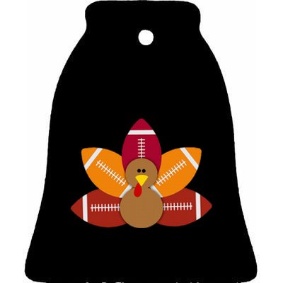 Funny Baby Turkey And Football Balls Sport Lovers Ceramic Bell Ornament