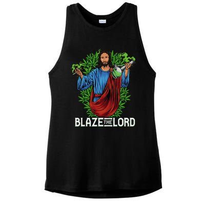 Funny Blaze The Lord High Stoned Jesus 420 Weed Lovers Gift Ladies PosiCharge Tri-Blend Wicking Tank