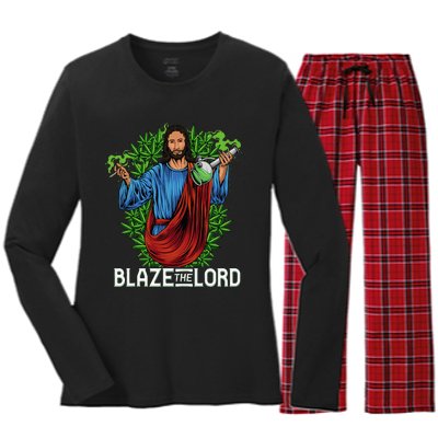 Funny Blaze The Lord High Stoned Jesus 420 Weed Lovers Gift Women's Long Sleeve Flannel Pajama Set 