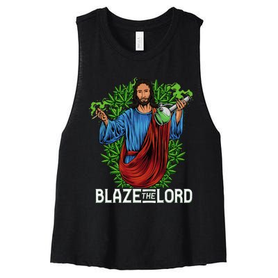 Funny Blaze The Lord High Stoned Jesus 420 Weed Lovers Gift Women's Racerback Cropped Tank