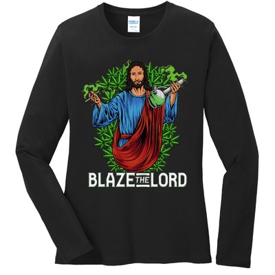 Funny Blaze The Lord High Stoned Jesus 420 Weed Lovers Gift Ladies Long Sleeve Shirt