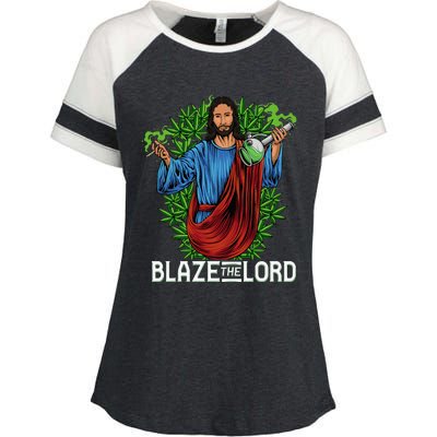 Funny Blaze The Lord High Stoned Jesus 420 Weed Lovers Gift Enza Ladies Jersey Colorblock Tee