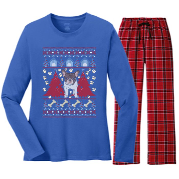 French Bulldog Ugly Christmas Holiday Dog Lover Xmas Gift Funny Gift Women's Long Sleeve Flannel Pajama Set 