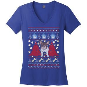 French Bulldog Ugly Christmas Holiday Dog Lover Xmas Gift Funny Gift Women's V-Neck T-Shirt