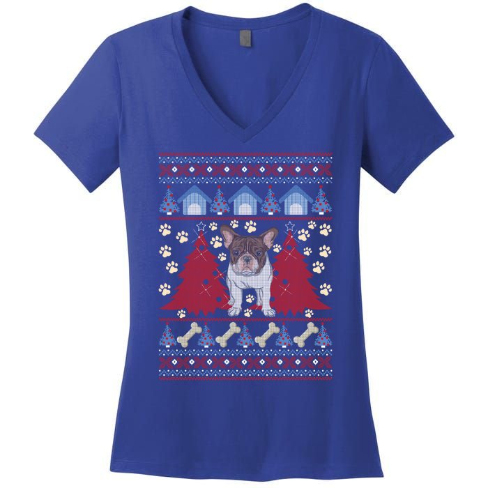 French Bulldog Ugly Christmas Holiday Dog Lover Xmas Gift Funny Gift Women's V-Neck T-Shirt