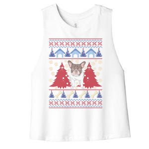 French Bulldog Ugly Christmas Holiday Dog Lover Xmas Gift Funny Gift Women's Racerback Cropped Tank