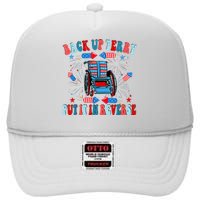 Funny Back Up Terry Put It In Reverse Firework 4th Of July High Crown Mesh Back Trucker Hat