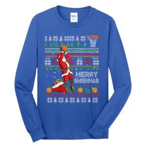 Funny Basketball Ugly Christmas Santa Merry Swishmas Gift Tall Long Sleeve T-Shirt