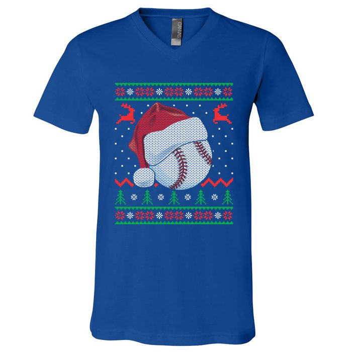 Funny Baseball Ugly Christmas Sports Xmas Gift V-Neck T-Shirt