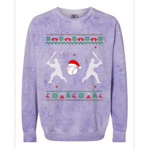 Funny Baseball Ugly Christmas Sweater Xmas Baseball Player Colorblast Crewneck Sweatshirt