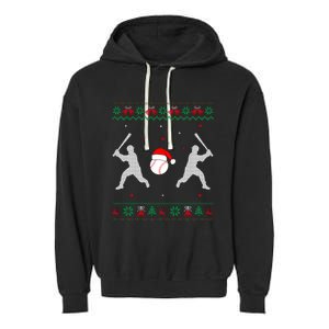 Funny Baseball Ugly Christmas Sweater Xmas Baseball Player Garment-Dyed Fleece Hoodie