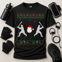 Funny Baseball Ugly Christmas Sweater Xmas Baseball Player Cooling Performance Crew T-Shirt