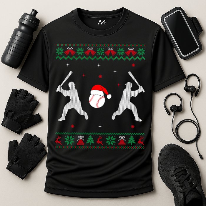 Funny Baseball Ugly Christmas Sweater Xmas Baseball Player Cooling Performance Crew T-Shirt