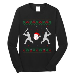 Funny Baseball Ugly Christmas Sweater Xmas Baseball Player Long Sleeve Shirt