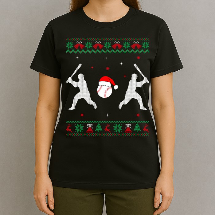 Funny Baseball Ugly Christmas Sweater Xmas Baseball Player T-Shirt