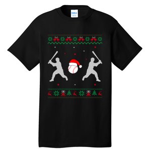 Funny Baseball Ugly Christmas Sweater Xmas Baseball Player Tall T-Shirt