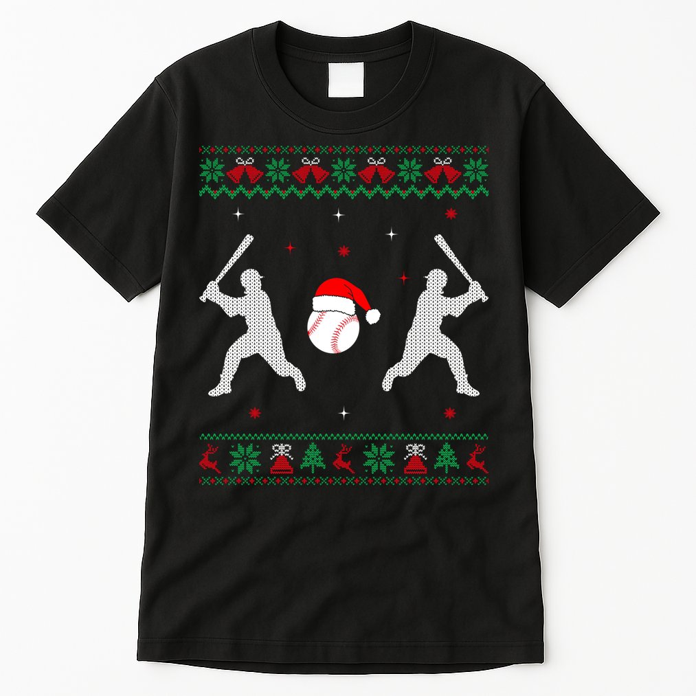Funny Baseball Ugly Christmas Sweater Xmas Baseball Player Tall T-Shirt