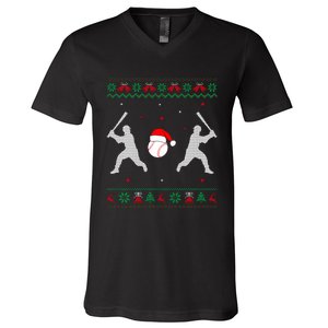 Funny Baseball Ugly Christmas Sweater Xmas Baseball Player V-Neck T-Shirt